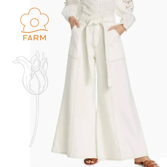 FARM Rio Pants - Farm Rio Off White (Natural) High Waisted Wide Leg Denim Jeans NWOT